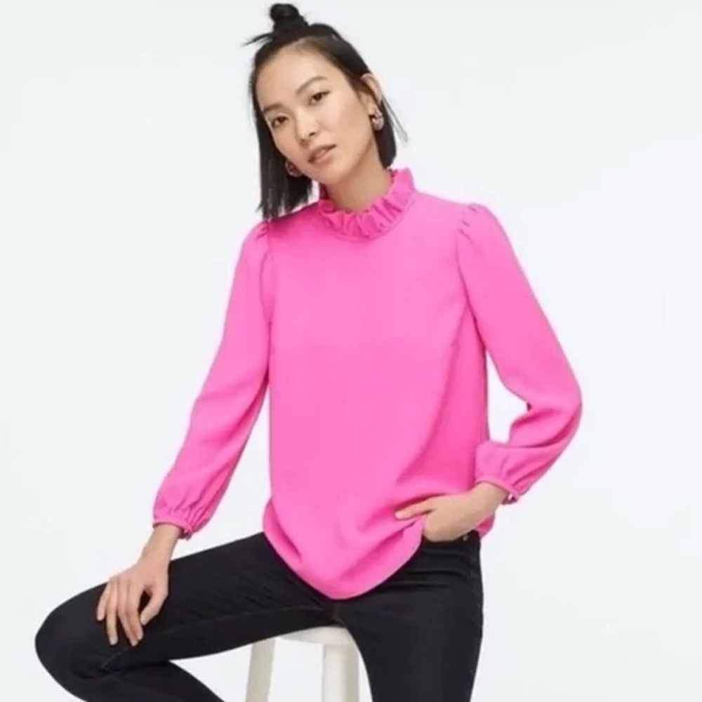J. Crew Bright Pink Ruffle Blouse